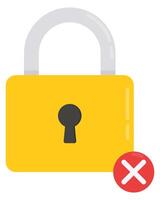 Padlock and cross mark isolated on white background. vector