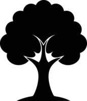 Tree silhouette stylized oak black and white symmetrical design. vector