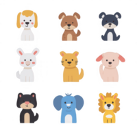 A colorful collection of cute cartoon animals in various playful poses. png