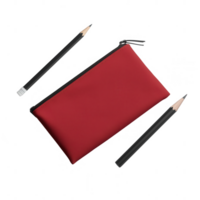 A red pencil case with two black pencils, perfect for organizing stationery. png