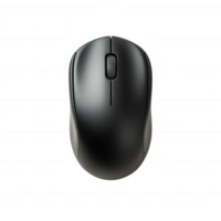 A sleek black computer mouse designed for ergonomic use and modern workspace. png