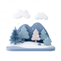 A serene winter landscape with stylized trees and a gentle snowy backdrop. png