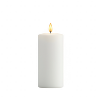 A serene white candle with a flickering flame, perfect for relaxation and ambiance. png