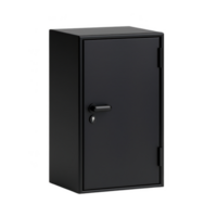 A sleek black safe with a secure lock, perfect for storing valuables and documents. png