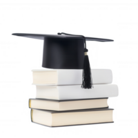 A stack of books topped with a graduation cap symbolizing academic achievement. png