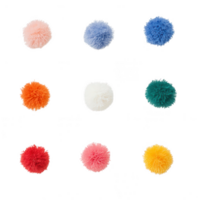 A vibrant collection of colorful pom-poms arranged in a grid pattern. png