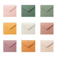 A stylish collection of colorful envelopes arranged in a grid pattern. png