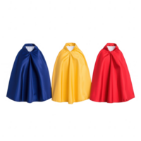 Bright and colorful superhero capes in blue, yellow, and red, perfect for imaginative play. png