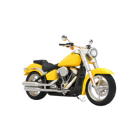A vibrant yellow motorcycle parked in an urban setting. png