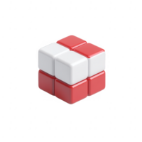 Colorful 3D puzzle cube with red and white squares, perfect for brain teasers and fun. png
