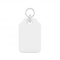 Blank white tag on a keychain, perfect for labeling and organization. png