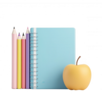 Colorful school supplies with a notebook and an apple for creative inspiration. png