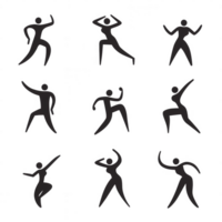 Dynamic silhouettes of dancers in various poses showcasing movement and expression. png