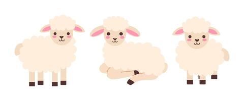 Three cute cartoon sheep are sitting in different positions vector