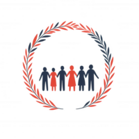 Symbolic illustration of unity and community with diverse figures in a laurel wreath. png