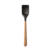 Stylish black spatula with wooden handle, perfect for cooking and baking in modern kitchens. png