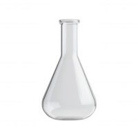 A clear laboratory flask designed for scientific experiments and reactions. png