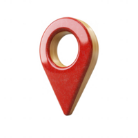 3D red location pin symbolizing navigation and pinpointing locations. png