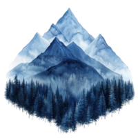 A serene mountain landscape depicting majestic peaks and lush forests. png