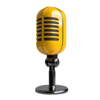 Classic yellow microphone with a retro design showcases elegance in audio recording. png