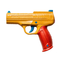 Bright and colorful toy gun designed for children's play and imagination. png