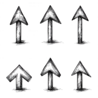 Stylized upward arrows in various designs and orientations for versatile graphic use. png