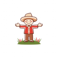 A cheerful scarecrow figure with arms wide open on a grassy field. png
