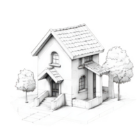 A charming small house design with trees and a pathway, ideal for architectural concepts. png