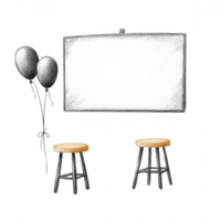 A blank canvas and stools create a playful setting for creativity and celebration. png