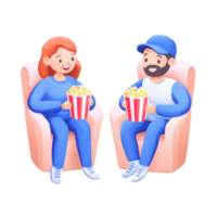 A couple enjoying popcorn together while watching a movie at home. png