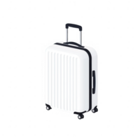 A sleek white suitcase ready for travel, featuring a retractable handle and wheels. png