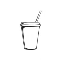 A minimalist line drawing of a clear beverage cup with a straw for design use. png