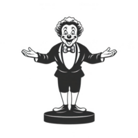 A whimsical clown figurine with an inviting gesture, perfect for festive themes. png
