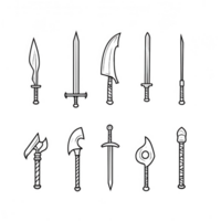 Collection of various swords showcasing unique designs and craftsmanship. png