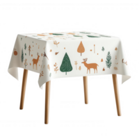 Decorative tablecloth featuring nature-themed patterns with trees and deer. png
