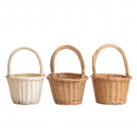 Three wicker baskets in different colors arranged on a white background. png