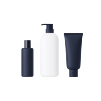 Minimalist cosmetic bottles in elegant design for skincare or beauty routines. png