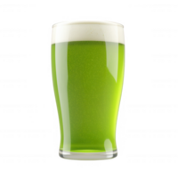 Refreshing green beverage in a classic pint glass with frothy foam on top. png