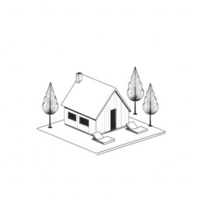 Stylish cabin surrounded by trees, featuring modern architecture and nature's serenity. png