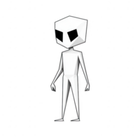 Stylized polygonal alien character design with distinctive features. png