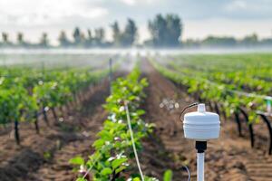 Smart agriculture technology in action on a vibrant irrigated farm field photo