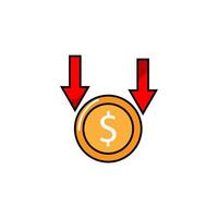 a dollar coin with arrows pointing down and up vector