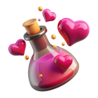 Potion of Love A 3D Render of Hearts and a Magical Flask png