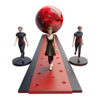 vermelho tapete caminho, 3d renderizar, futurista pista, abstrato arte, circular buracos, fêmea figuras, vermelho esfera, Preto e vermelho, passarela Projeto png