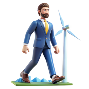 Geschäftsmann Gehen gegenüber Wind Turbine sauber Energie Zukunft png