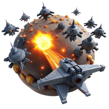 Spaceship Attacking Exploding Planet Sci-Fi Combat Scene png