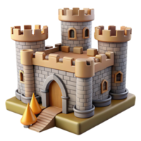Cartoon Stone Castle 3D Model Towers, Walls, and Gate png