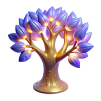 Illuminated Golden Tree 3D Render of Fantasy Tree with Glowing Leaves png