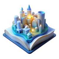 Imaginary Cityscape on Open Book 3D Render png