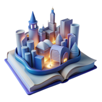 Cityscape Emerging from Book Pages An Architectural 3D Model png